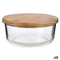 Ronde Lunchtrommel met Deksel Vivalto Transparant Bamboe Borosilicaatglas (12 Stuks) - thumbnail