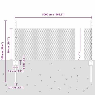 VidaXL Hek met paal zilver 0,5 x 50 m staal
