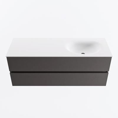 MONDIAZ VICA 130cm badmeubel onderkast Dark Grey 2 lades. Wastafel MOON rechts 1 kraangat, kleur Talc.