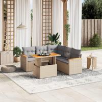 6-delige Loungeset met kussens poly rattan beige - thumbnail