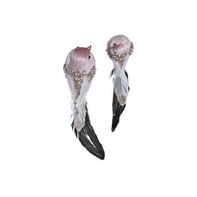 Kerstversiering DKD Home Decor Polyester Fågel (25 x 8 x 8 cm) (2 Stuks)