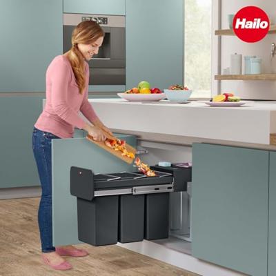 Hailo 0310-300 EcoLine Design Trio L Inbouwafvalemmer 3x10L Zwart - thumbnail