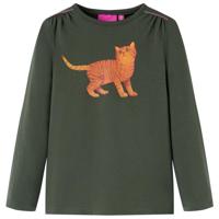Kindershirt met lange mouwen kattenprint 104 kakikleurig - thumbnail