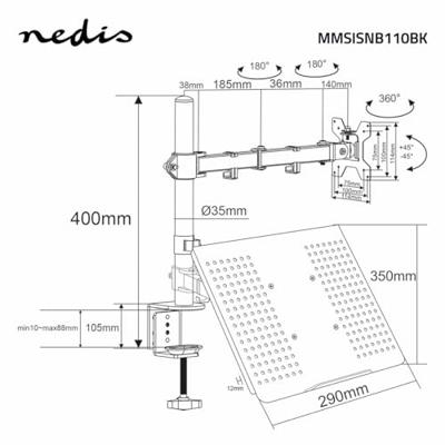 Nedis Monitorbeugel voor Bureaus | Notebook | 1 Scherm(en) | 15 - 32 " | 75x75 / 100x100 | Interactief - MMSISNB110BK