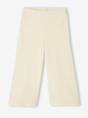 Wijde, fluwelen broek voor meisjes ecru