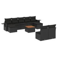 10-delige Loungeset met kussens poly rattan zwart - thumbnail
