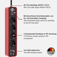 Brennenstuhl ecolor stekkerdoos 4-voudig met 2 USB-laadbussen (stekkerdoos USB met schakelaar en 1,5 m kabel) - 1153240076 - thumbnail