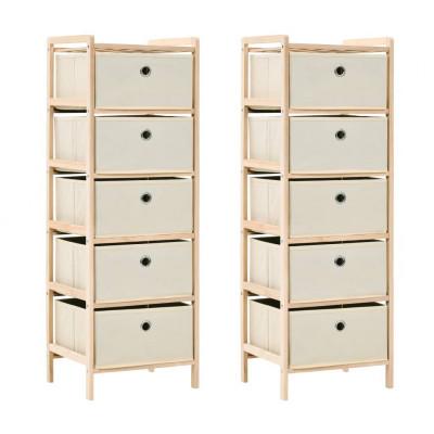 VidaXL Opbergrekken met 5 stoffen manden 2 st cederhout beige VidaXL Opbergrekken met 5 stoffen manden 2 st cederhout beige