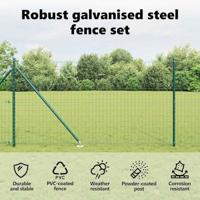 VidaXL Hek met paal groen 1,4 x 10 m staal en pvc - thumbnail