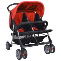 VidaXL Tweelingwagen staal rood en zwart - thumbnail