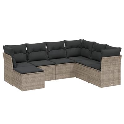 8-delige Loungeset met kussens poly rattan grijs