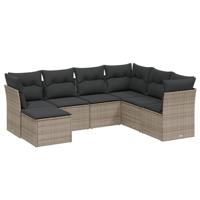 8-delige Loungeset met kussens poly rattan grijs - thumbnail