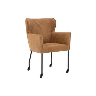 Goossens Excellent Eetkamerstoel Leogang donkerbruin leer met armleuning en Zwart skater wiel met zwarte kapmet wielen, elegant chic