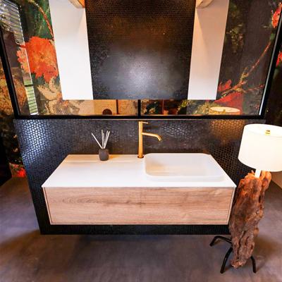 Badkamermeubelset Mondiaz Erin 120 cm met 1 Lade met RIDGE Wastafel Rechts Talc met 1 kraangat Greeploos Mat Washed Oak Badkamermeubelset Mondiaz Erin 120 cm met 1 Lade met RIDGE Wastafel Rechts Talc met 1 kraangat Greeploos Mat Washed Oak