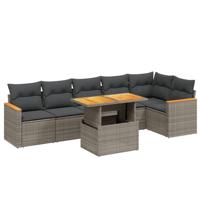 7-delige Loungeset met kussens poly rattan grijs - thumbnail
