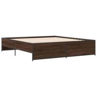 Bedframe bewerkt hout metaal bruin eikenkleur 200x200 cm - thumbnail
