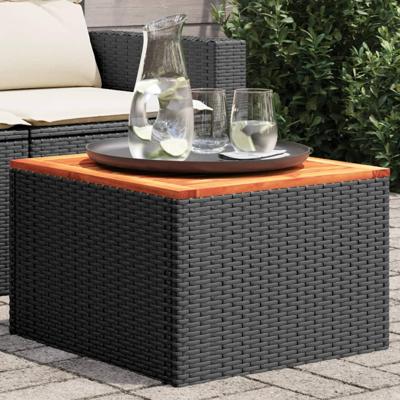 Tuintafel 55x55x37 cm poly rattan en acaciahout zwart Tuintafel 55x55x37 cm poly rattan en acaciahout zwart