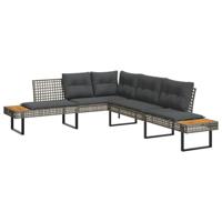 2-delige Loungeset met kussens poly rattan en acaciahout grijs - thumbnail