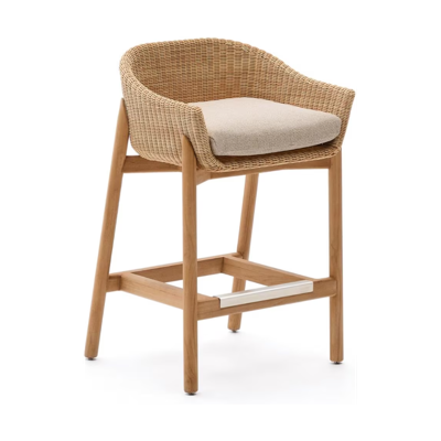 Kave Home Outdoor Barkruk 'Galea' Teakhout en rattan (zithoogte 75cm)