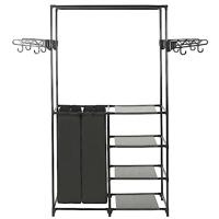 VidaXL Kledingrek 87x44x158 cm staal en ongeweven stof zwart - thumbnail