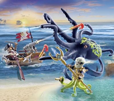 PLAYMOBIL 71419 Piraat met gigantische octopus - Piraten - Met een piraat, een kanon en een gigantisch octopusmonster - Vanaf 4 jaar - thumbnail