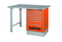 Bahco Werkbank | heavy-duty | met stalen werkblad | ladeblok | 8 lades | 2 poten | zwart | 1800 mm x 750 mm x 1030 mm - 1495K8CBKWB18TS - thumbnail