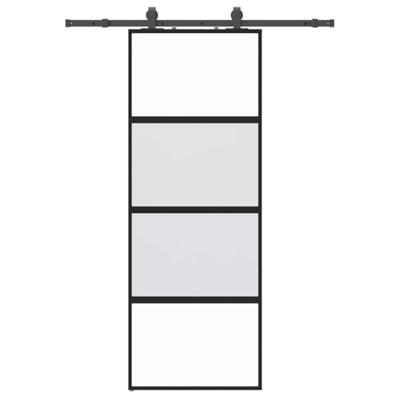 Schuifdeur met beslagset 76x205 cm gehard glas zwart