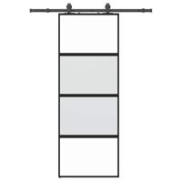 Schuifdeur met beslagset 76x205 cm gehard glas zwart - thumbnail