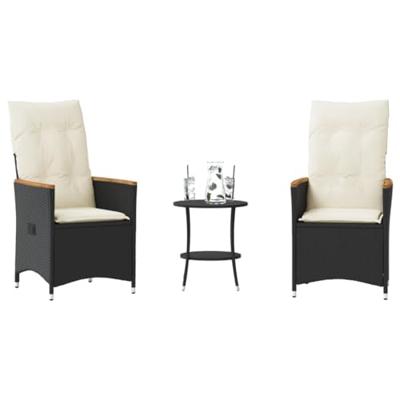 3-delige Bistroset met kussens poly rattan zwart 3-delige Bistroset met kussens poly rattan zwart
