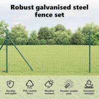 VidaXL Hek met paal groen 1,4 x 10 m staal en pvc - thumbnail