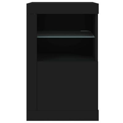 Bijzetkast met LED-verlichting bewerkt hout zwart Bijzetkast met LED-verlichting bewerkt hout zwart