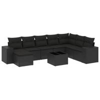 9-delige Loungeset met kussens poly rattan zwart - thumbnail