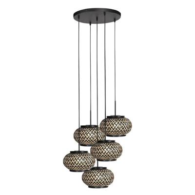 Steinhauer 5-lichts hanglampNox Light met bamboe kappen - 4523ZW