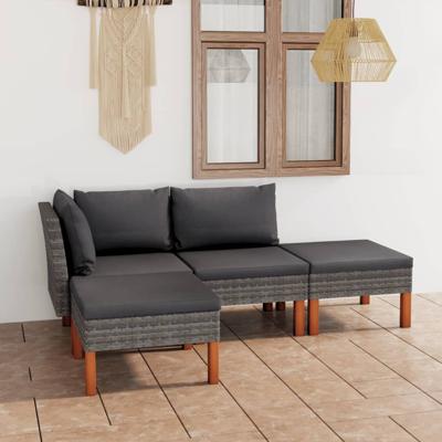 4-delige Loungeset met kussens poly rattan grijs 4-delige Loungeset met kussens poly rattan grijs