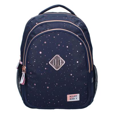 Milky Kiss rugzak divine days donkerblauw met roze stippen, 3-vaks