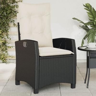 Tuinstoelen 2 st verstelbaar met kussens poly rattan zwart - thumbnail