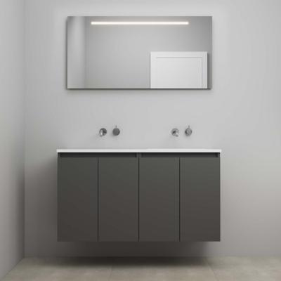 On-Line Badkamermeubelset - 120 cm - Bouwpakket - Greeploze Ladestructuur - Acryl Wastafel - zonder Kraangat - Spiegel met LED-Verlichting - Mat Antraciet