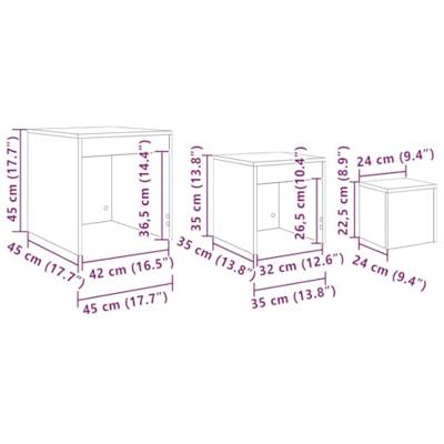 3-delige Tafeltjesset bewerkt hout oud houtkleurig