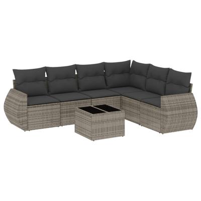 6-delige Loungeset met kussens poly rattan grijs