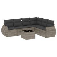6-delige Loungeset met kussens poly rattan grijs - thumbnail