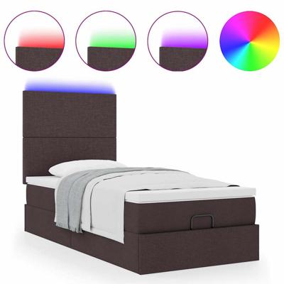 Ottoman bed met matras en LED's 120x190 cm stof donkerbruin - thumbnail