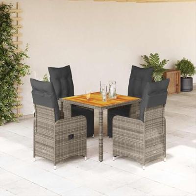 5-delige Bistroset met kussens poly rattan grijs