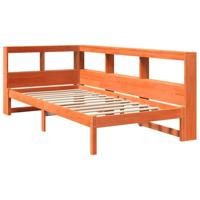 Bed met boekenkast zonder matras grenenhout wasbruin 75x190 cm - thumbnail
