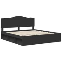 Bedframe met hoofdeinde Zwart 200 x 200 cm Massief grenenhout - thumbnail