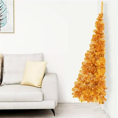 VidaXL Kunstkerstboom half met standaard 240 cm pet goudkleurig VidaXL Kunstkerstboom half met standaard 240 cm pet goudkleurig