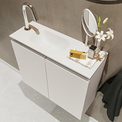 MONDIAZ TURE 60cm toiletmeubel linen. EDEN wastafel talc links 1 kraangat