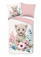 Good Morning Kinderdekbedovertrek "bloemen met een luipaard" - Multi - (135x200 cm) - Katoen - thumbnail
