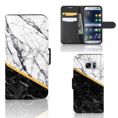 Samsung Galaxy S7 | Bookcase | Marmer Wit Zwart - Origineel Cadeau Man Samsung Galaxy S7 | Bookcase | Marmer Wit Zwart - Origineel Cadeau Man