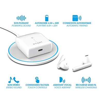 Ryght Nemesis + TrueWireless hoofdtelefoon met touchscreen en automatische verbinding, behuizing met inductieoplader (inductieoplader inbegrepen) wit