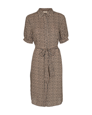 FREEQUENT blousejurk FQZIA-DR met all over print en ceintuur beige/zwart